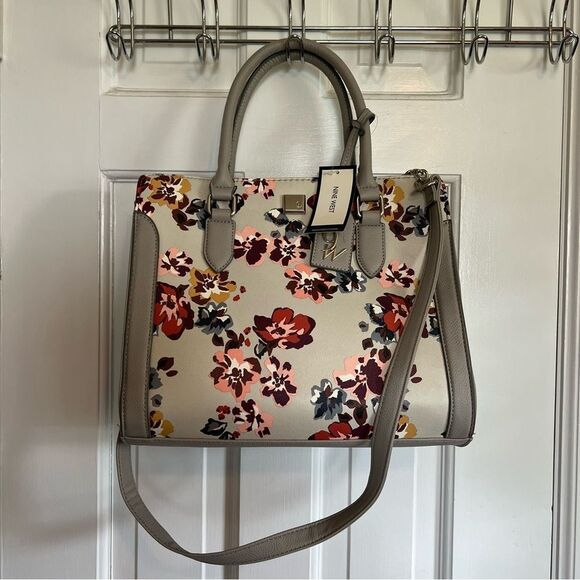 Nine West Gray and Pink Satchel with Floral Accents - Picture 2 of 7